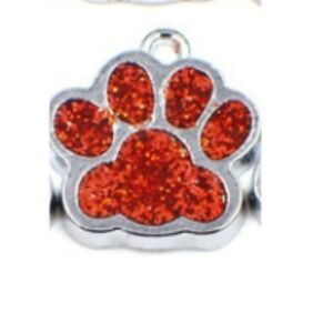 Charm Paw Print Glitter Red Fashion Key Fob Pet Collar Bracelet 5/8" Square